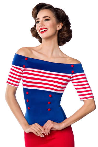 Vintage gestreepte top blauw-rood